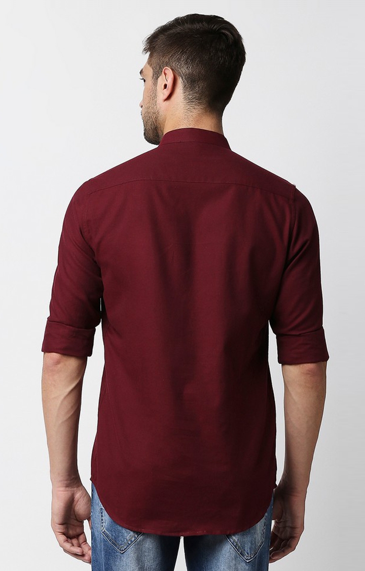 EVOQ | EVOQ's Maroon Flannel Full Sleeves Cotton Casual Shirt with Mandarin Collar for Men 4