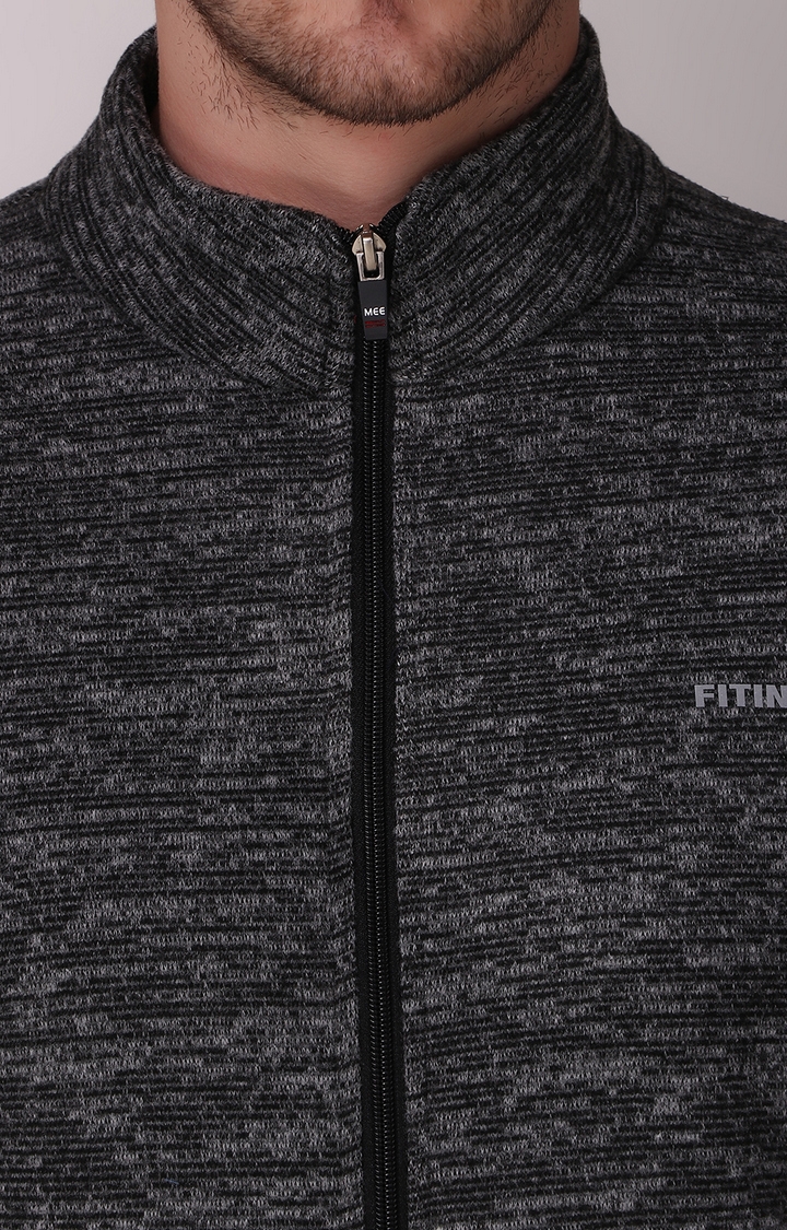 Fitinc | Men's Black Wool Melange  Front Open Jackets 4