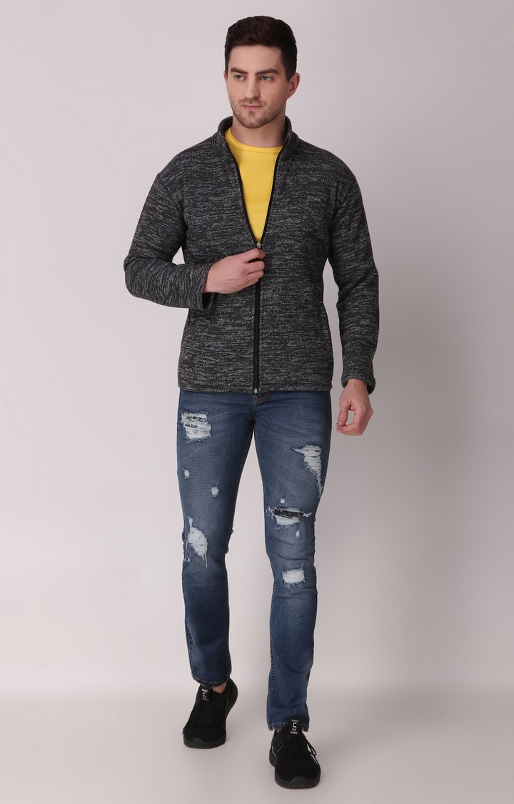 Fitinc | Men's Black Wool Melange  Front Open Jackets 1