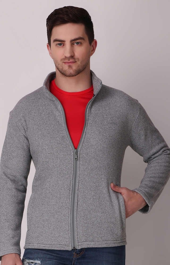 Fitinc | Men's Light Grey Wool Melange Textured Front Open Jackets 2
