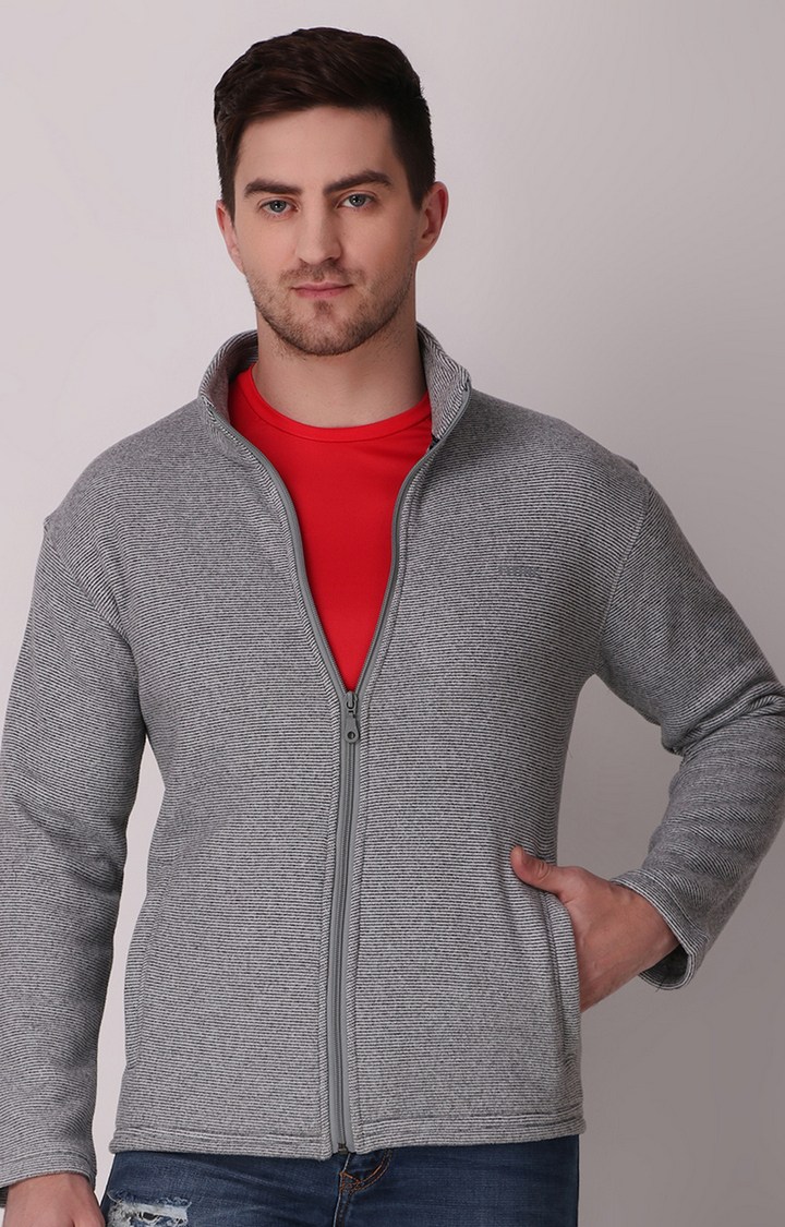 Fitinc | Men's Light Grey Wool Melange  Front Open Jackets 2