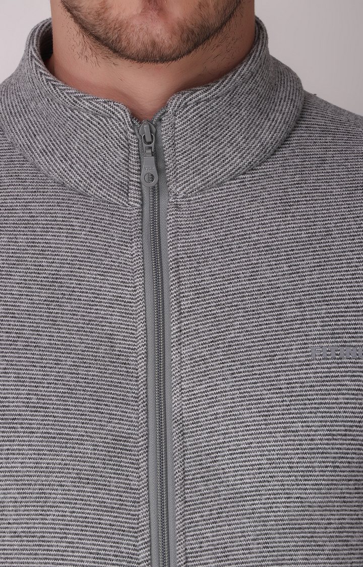 Men's Light Grey Wool Melange  Front Open Jackets