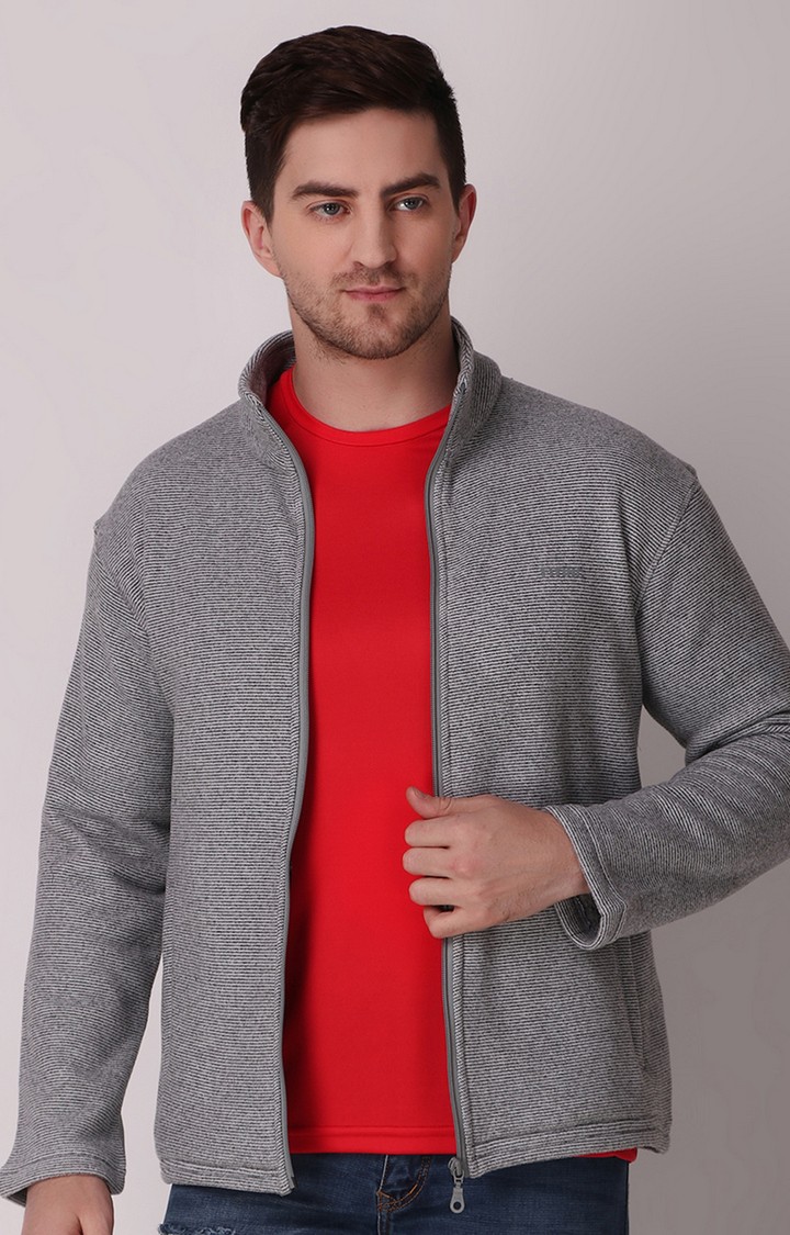 Men's Light Grey Wool Melange  Front Open Jackets