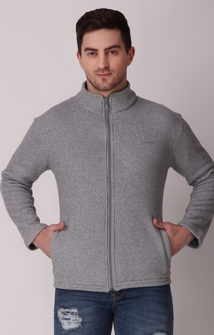 Fitinc | Men's Light Grey Wool Melange Textured Front Open Jackets 0