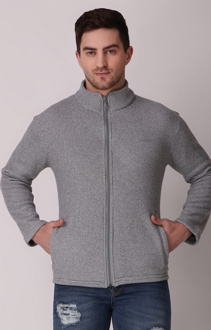 Men's Light Grey Wool Melange Front Open Jackets