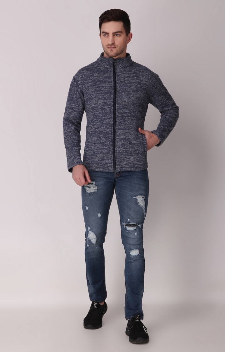 Fitinc | Men's Navy Blue Wool Melange  Front Open Jackets 1
