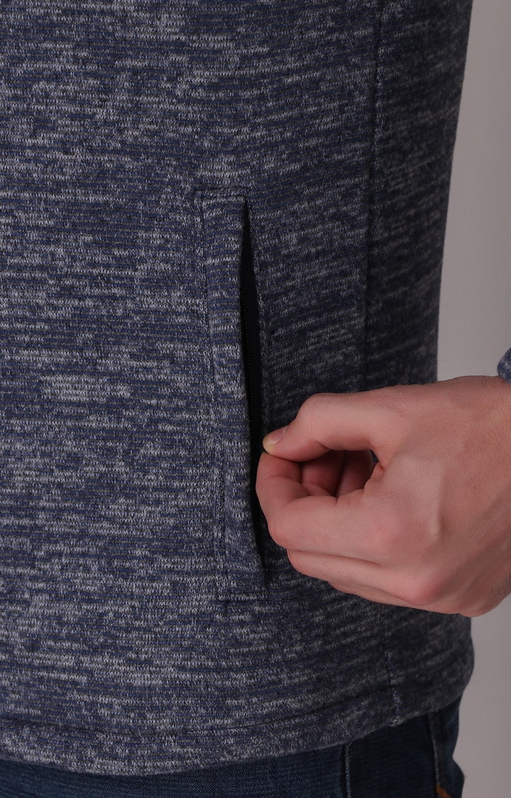 Fitinc | Men's Navy Blue Wool Melange  Front Open Jackets 5