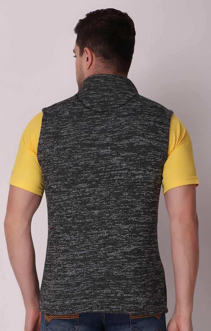 Fitinc | Men's Black Wool Melange Textured Gilet 3