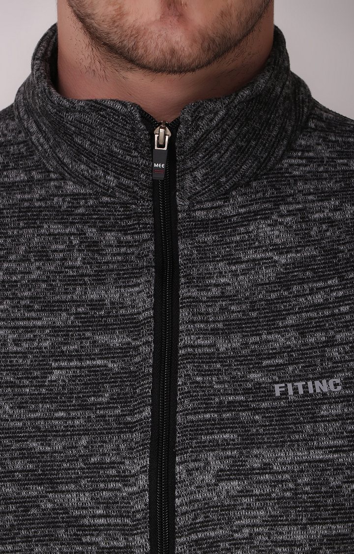 Fitinc | Men's Black Wool Melange Textured Gilet 4