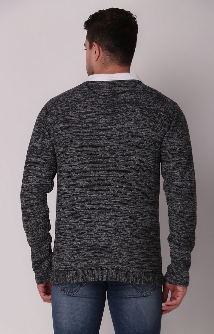 Fitinc | Men's Black Wool Melange Textured Sweatshirt 4