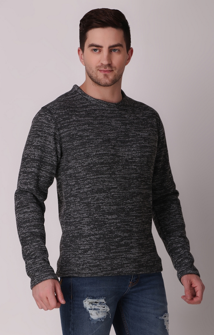Fitinc | Men's Black Wool Melange Textured Sweatshirt 3