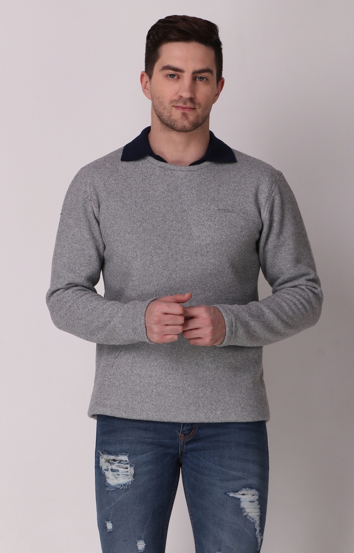 Fitinc | Men's Light Grey Wool Melange Textured Sweatshirt 0