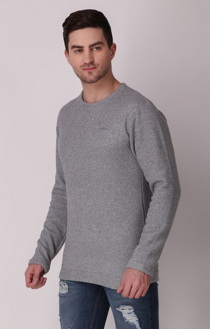 Fitinc | Men's Light Grey Wool Melange Textured Sweatshirt 2