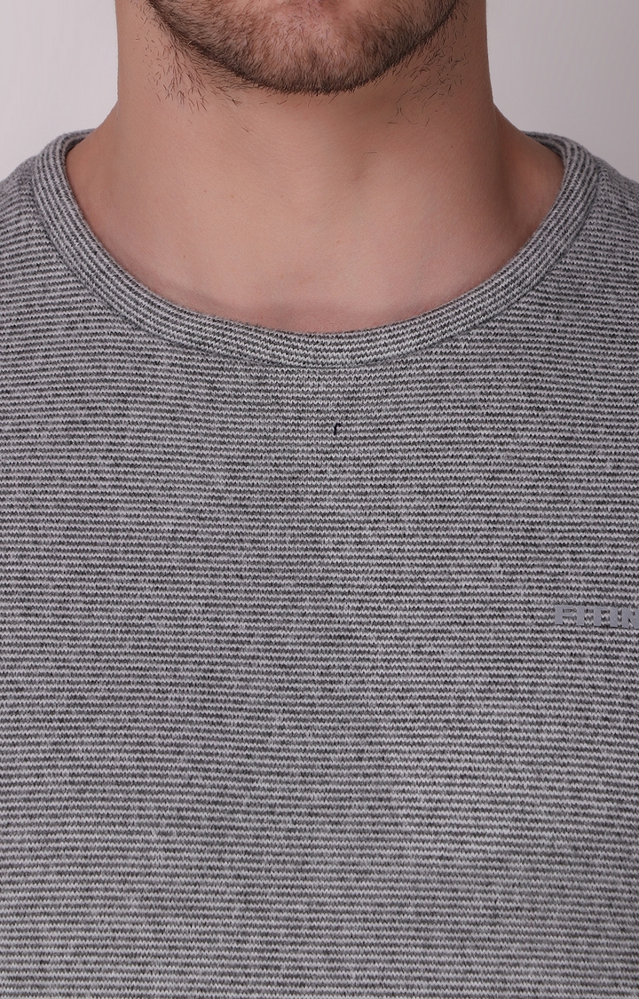 Fitinc | Men's Light Grey Wool Melange Textured Sweatshirt 5