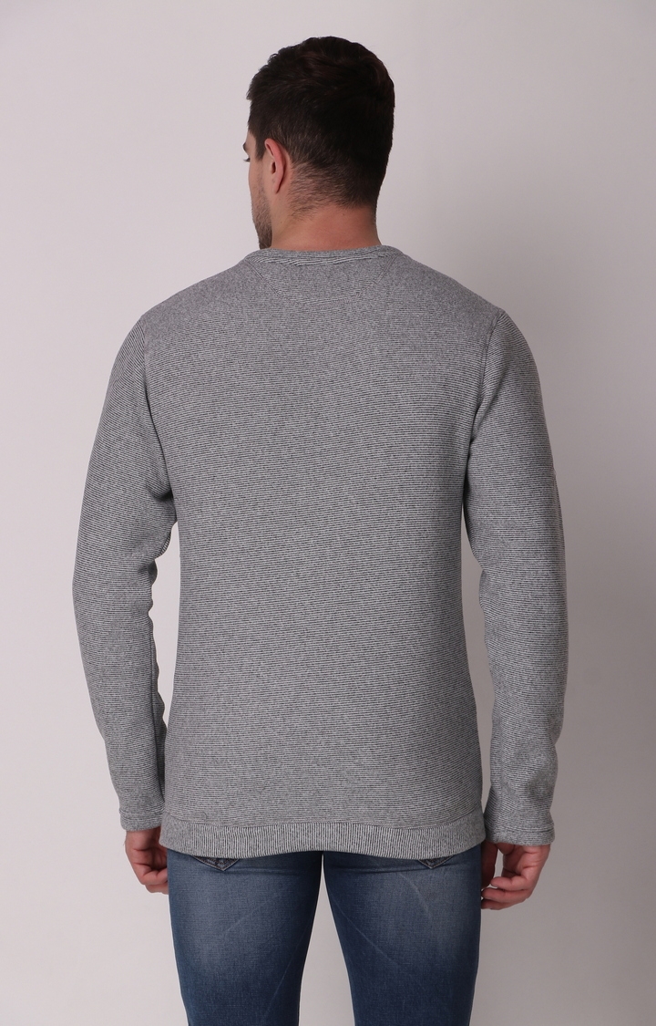 Fitinc | Men's Light Grey Wool Melange Textured Sweatshirt 4