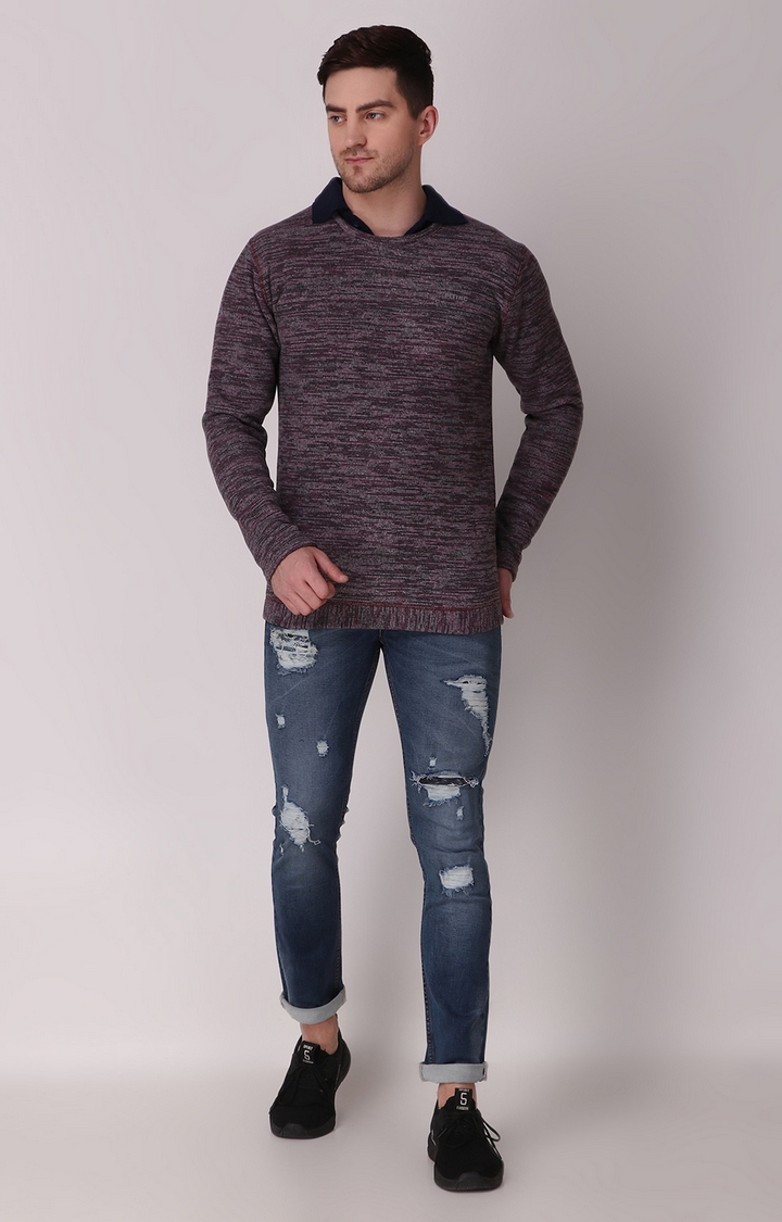 Fitinc | Men's Wine Wool Melange Textured Sweatshirt 1