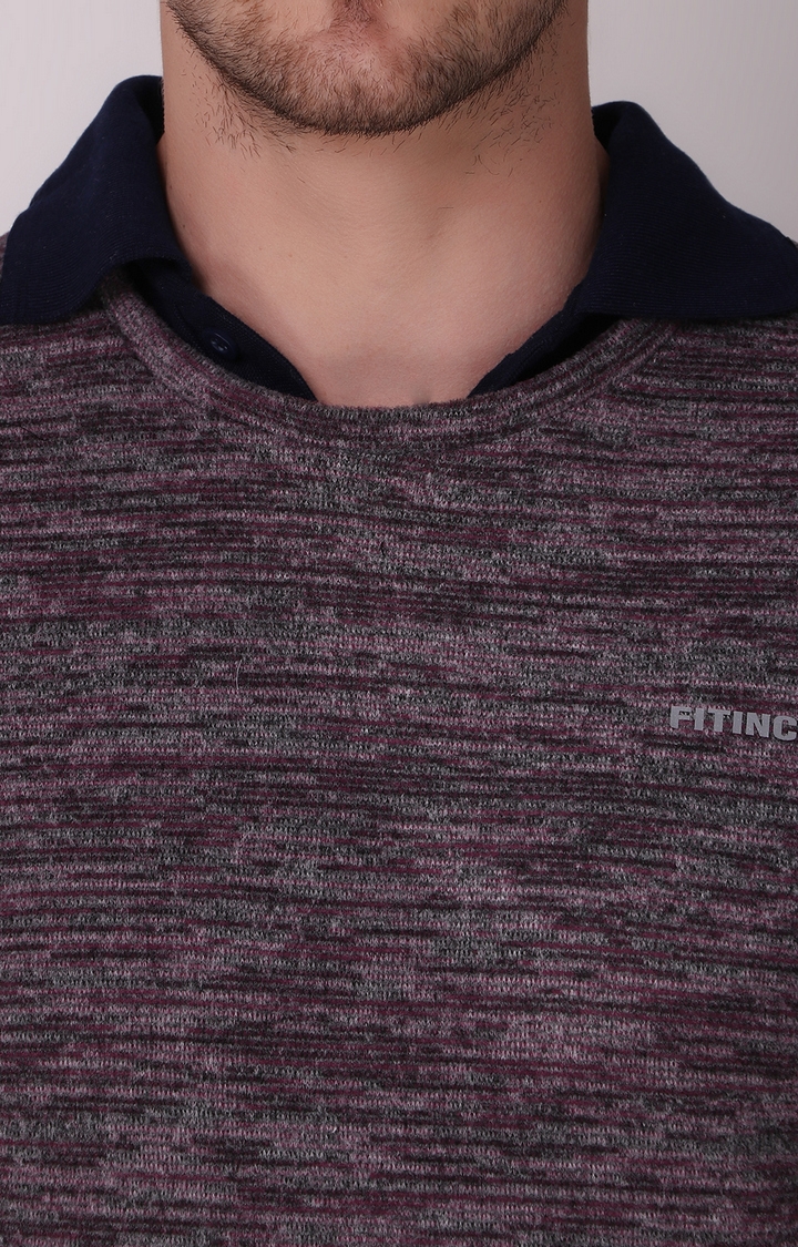Fitinc | Men's Wine Wool Melange Textured Sweatshirt 5