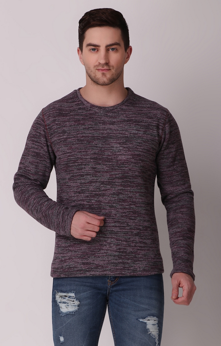 Fitinc | Men's Wine Wool Melange Textured Sweatshirt 0
