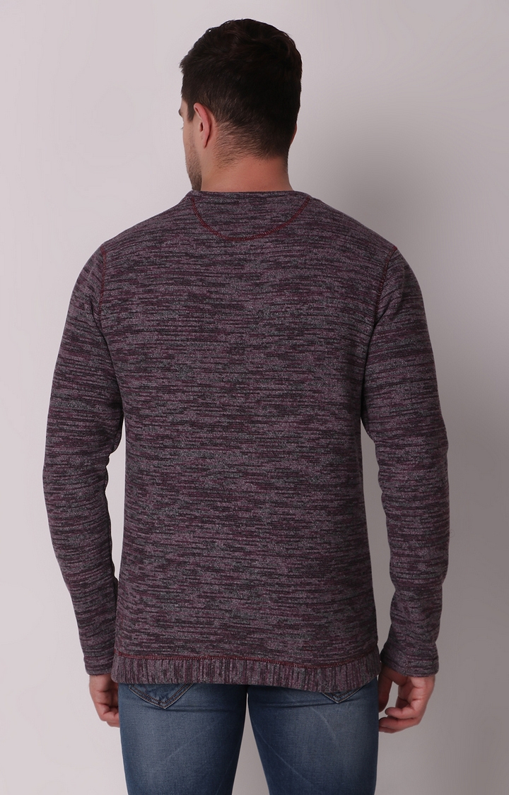 Fitinc | Men's Wine Wool Melange Textured Sweatshirt 4
