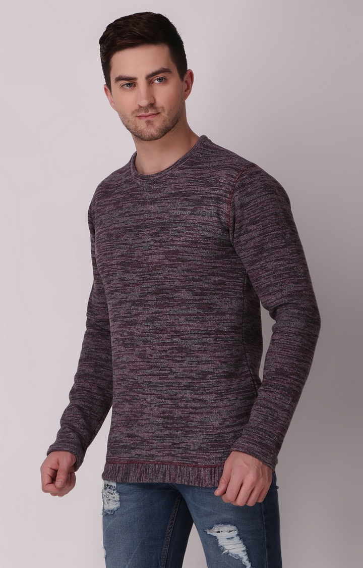Fitinc | Men's Wine Wool Melange Textured Sweatshirt 2