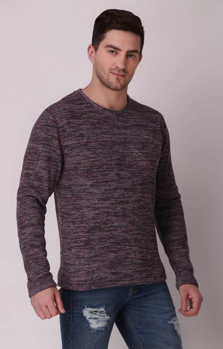 Fitinc | Men's Wine Wool Melange Textured Sweatshirt 3