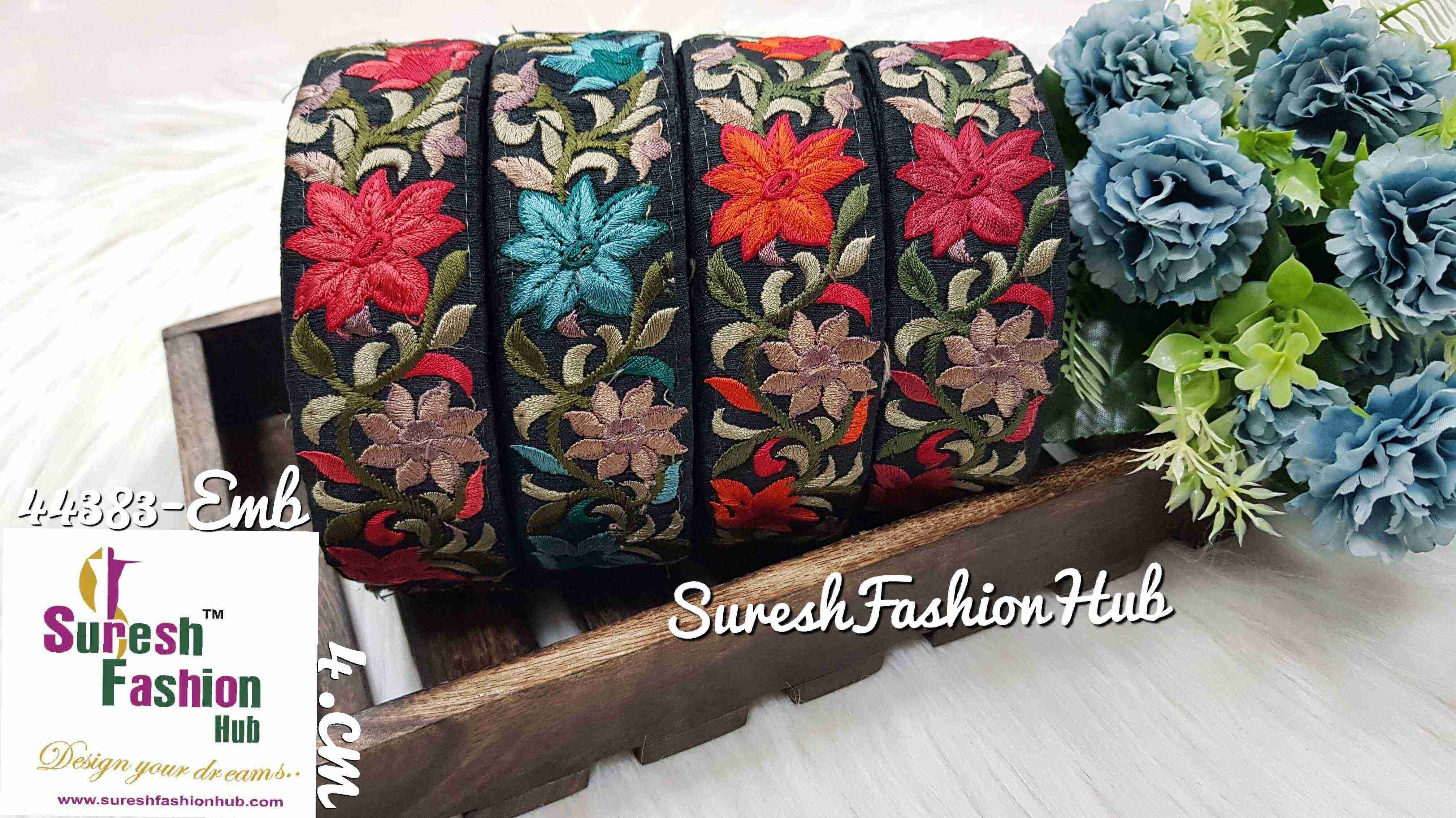 Maroon Flowers Prismatic Leaf & Petal Looms Embroidered trim