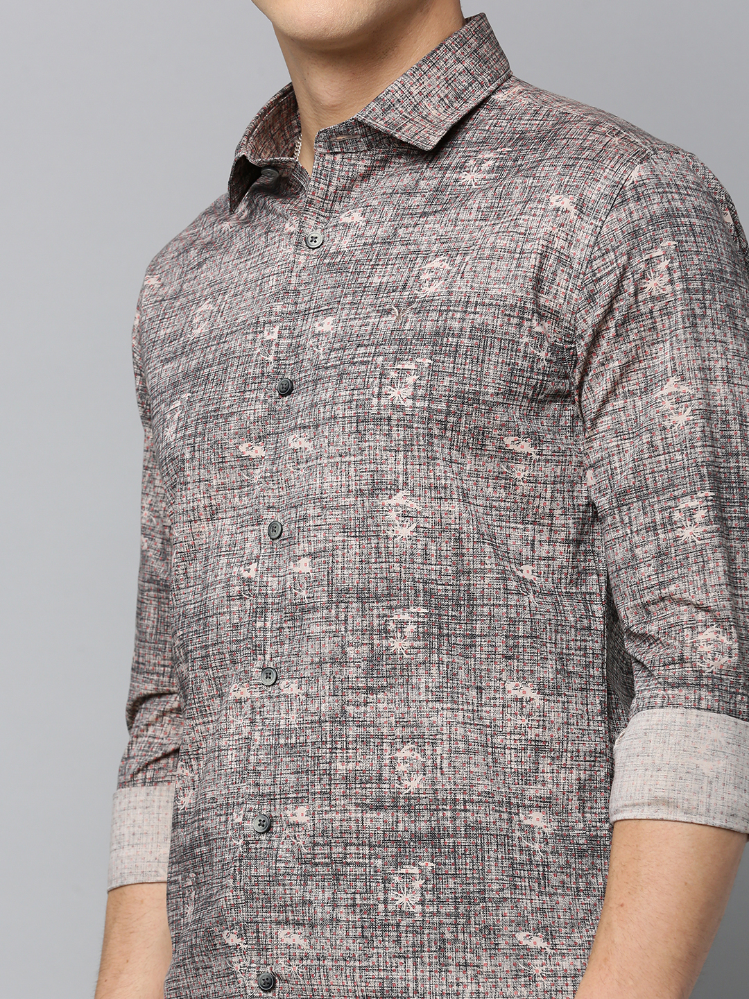 SHOWOFF Men's Spread Collar Printed Black Regular Fit Shirt