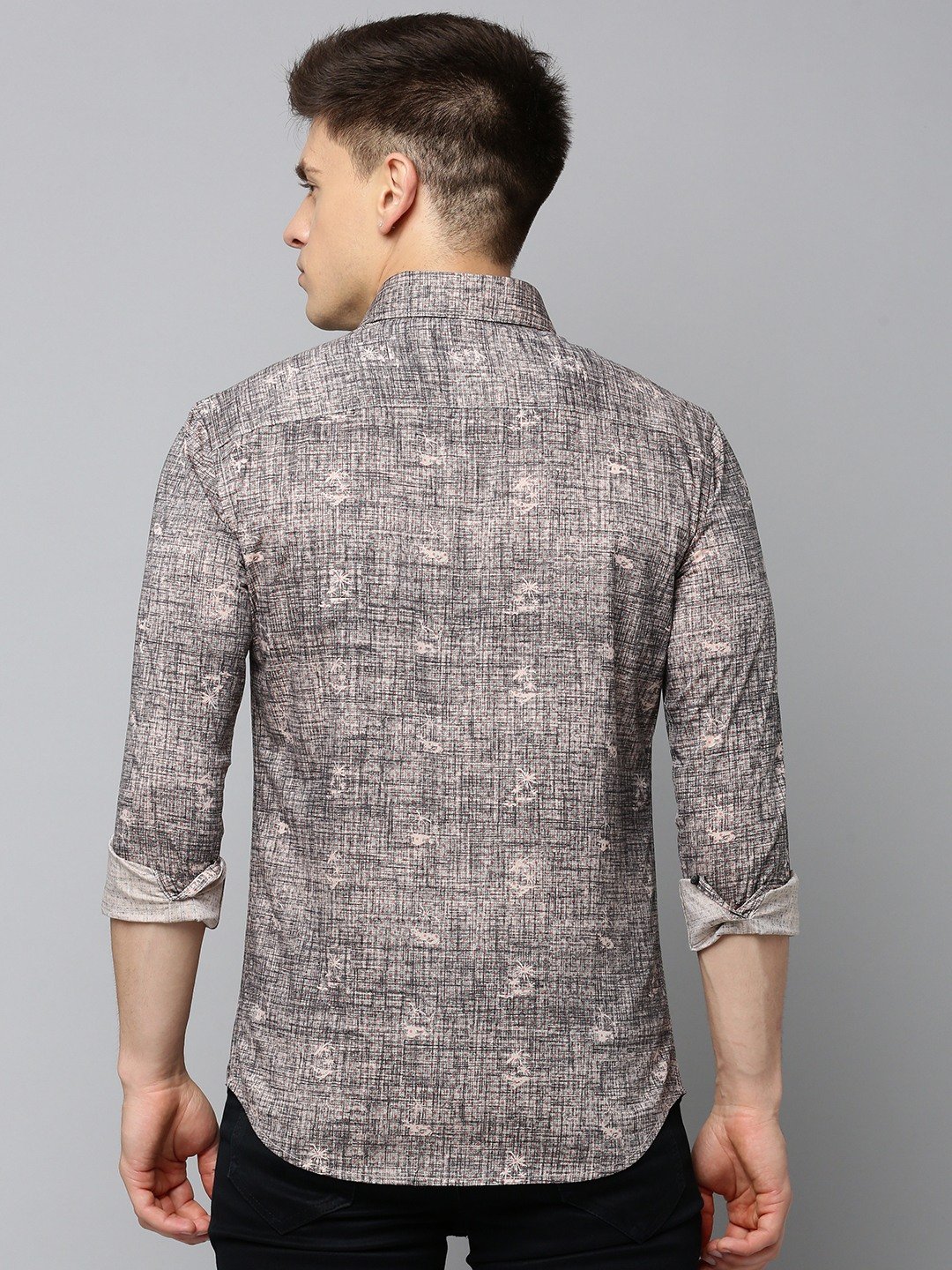 SHOWOFF Men's Spread Collar Printed Black Regular Fit Shirt