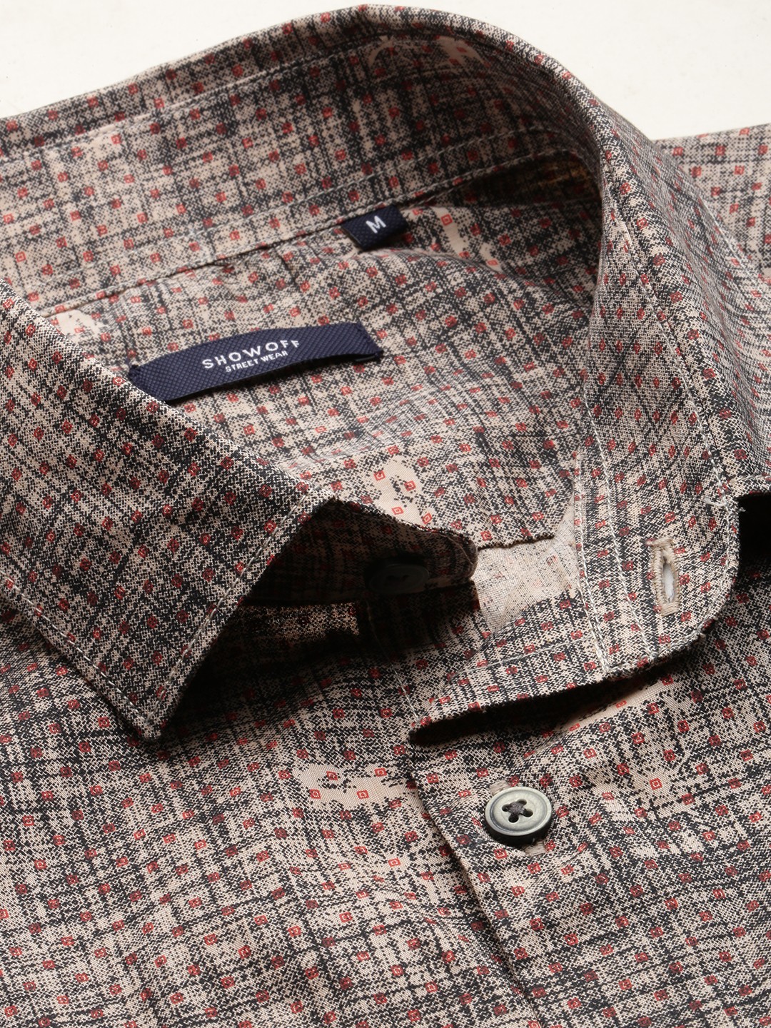 SHOWOFF Men's Spread Collar Printed Black Regular Fit Shirt