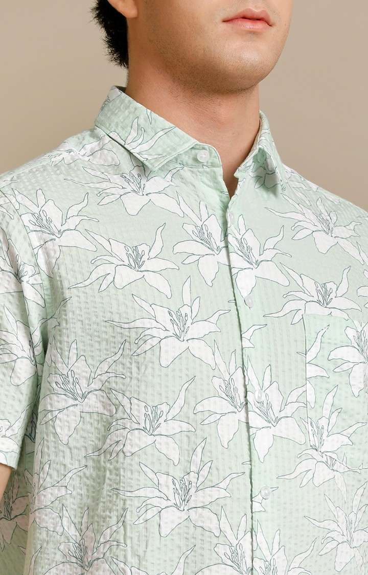Men's Green Cotton Floral Casual Shirt