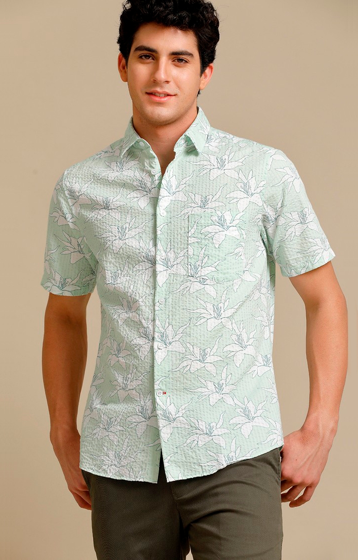 Men's Green Cotton Floral Casual Shirt