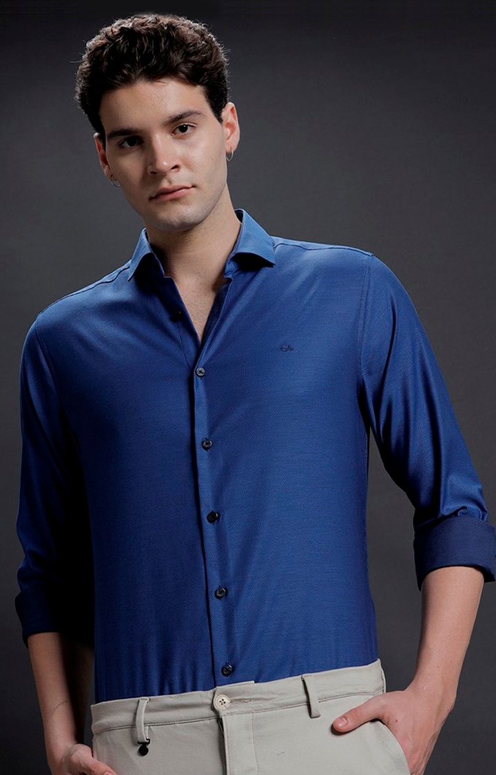 Aldeno | Men's Navy Cotton Solid Formal Shirt