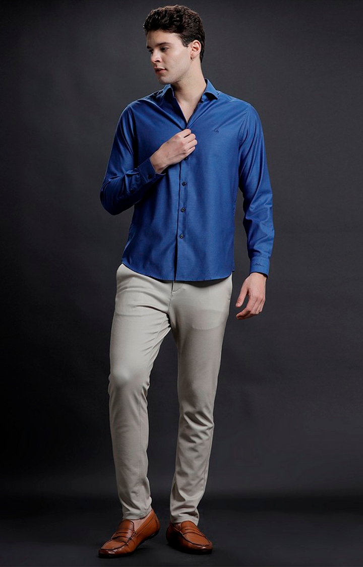 Men's Navy Cotton Solid Formal Shirt