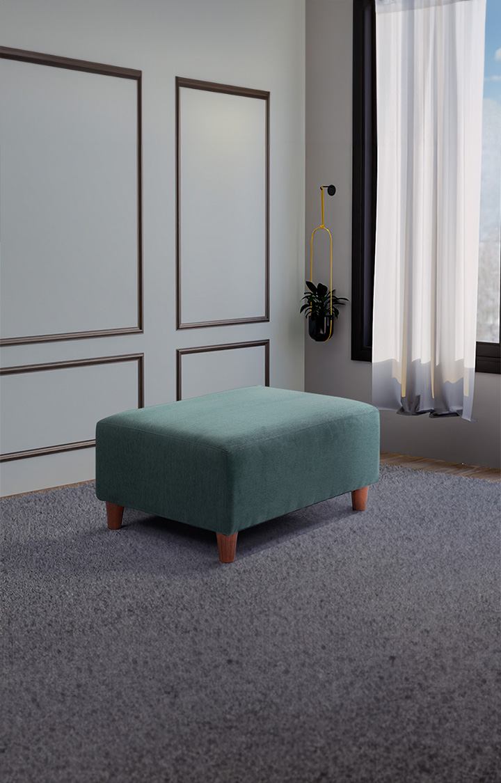 neudot Hailey Fabric Ottoman | Entry Way Stool | Wooden Legs | Castle Green Colour