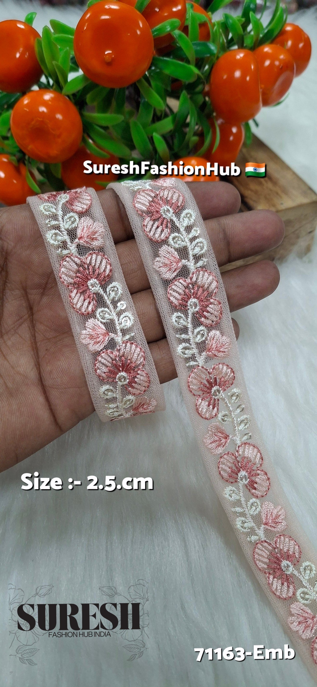 Floral Thread Embroidery Lace – Peach | 71163-Emb