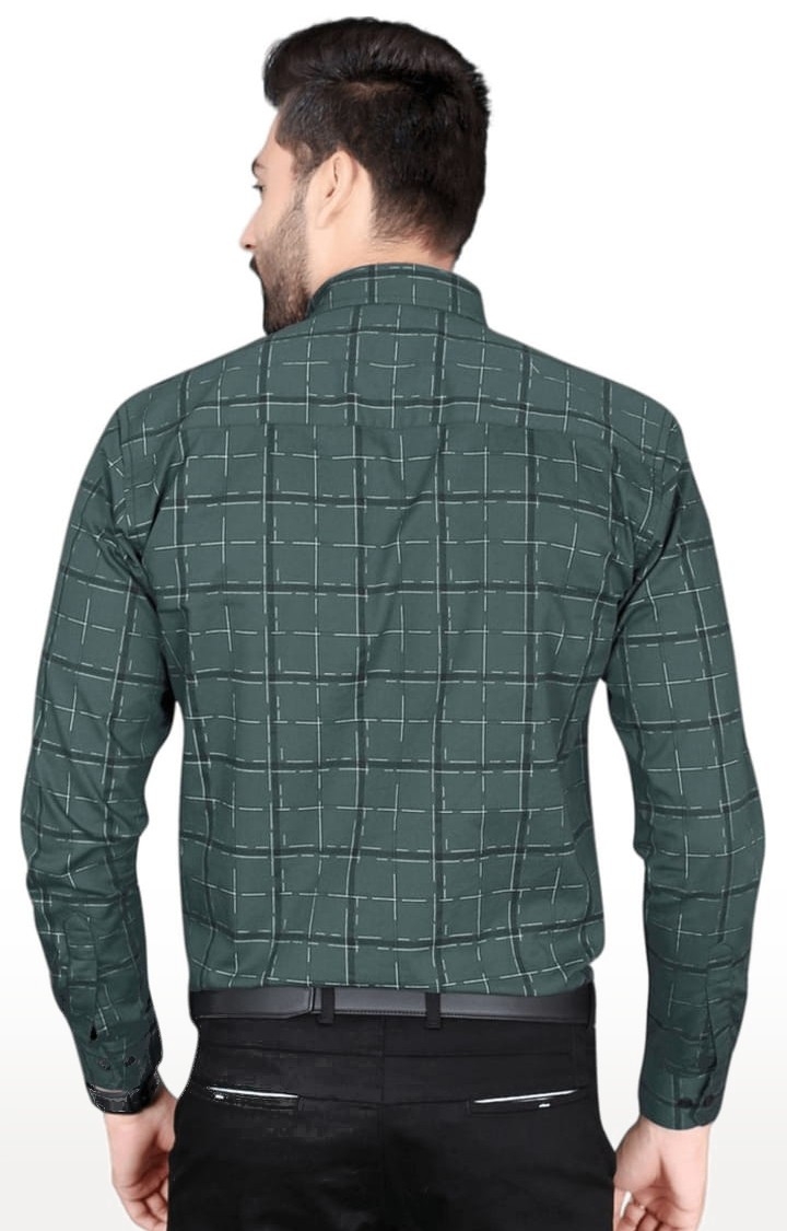 5th Anfold | Men's Green Cotton checkered Formal Shirt 4
