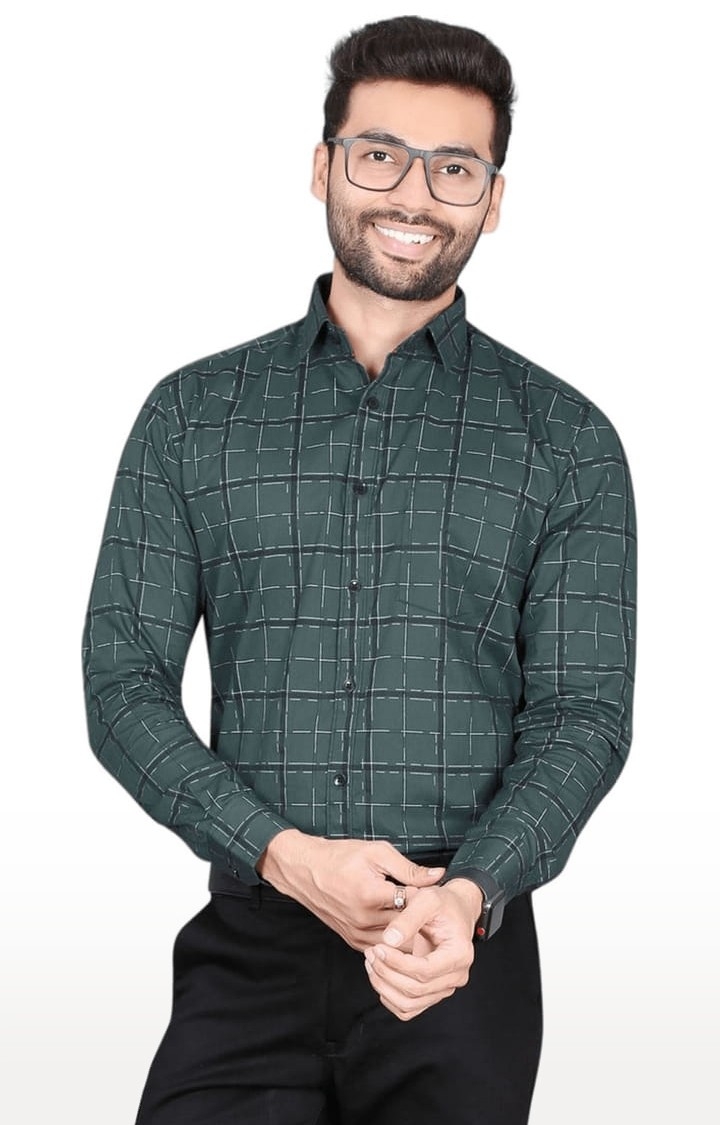 5th Anfold | Men's Green Cotton checkered Formal Shirt 0