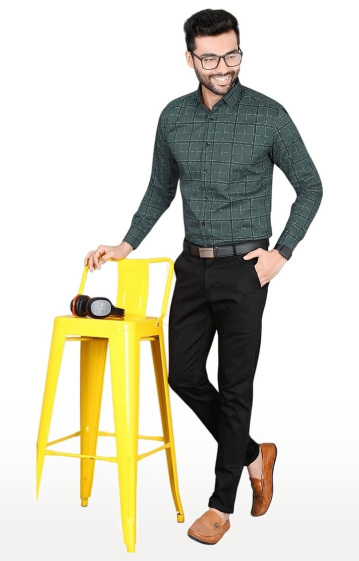 5th Anfold | Men's Green Cotton checkered Formal Shirt 1