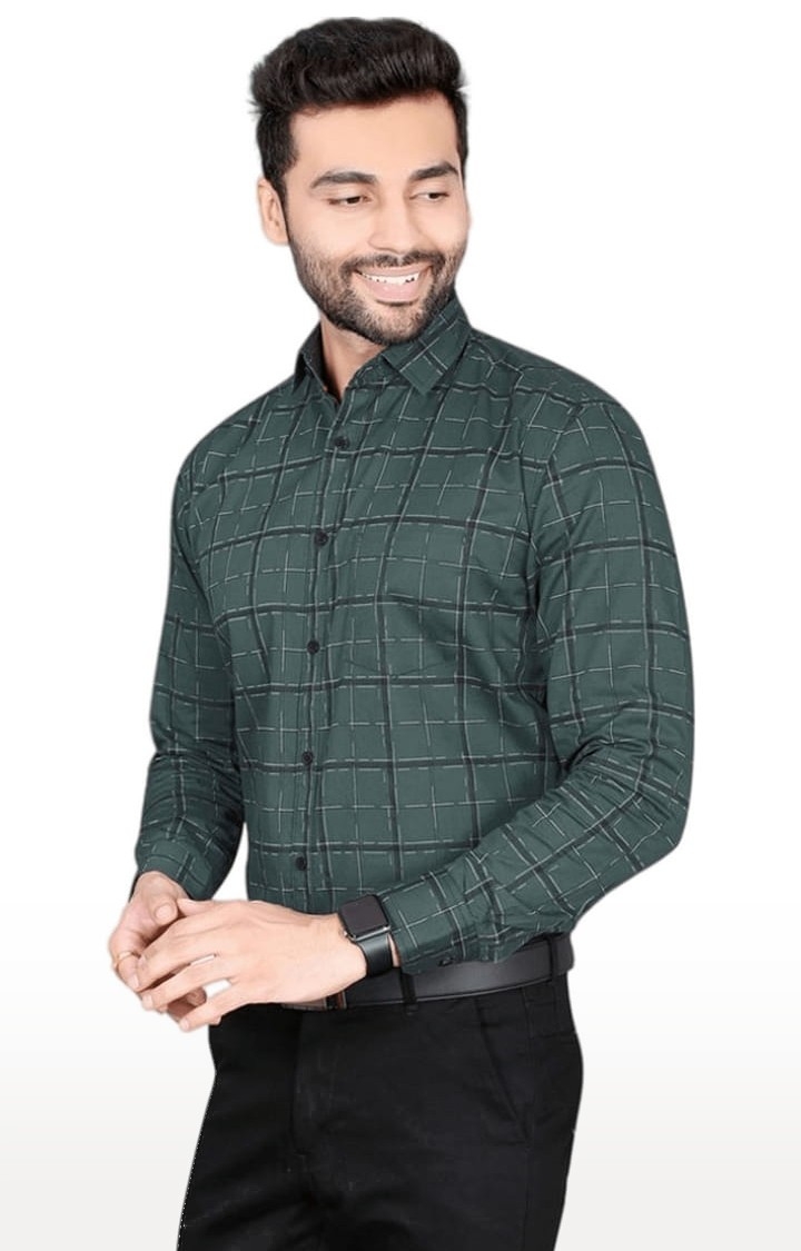 5th Anfold | Men's Green Cotton checkered Formal Shirt 2