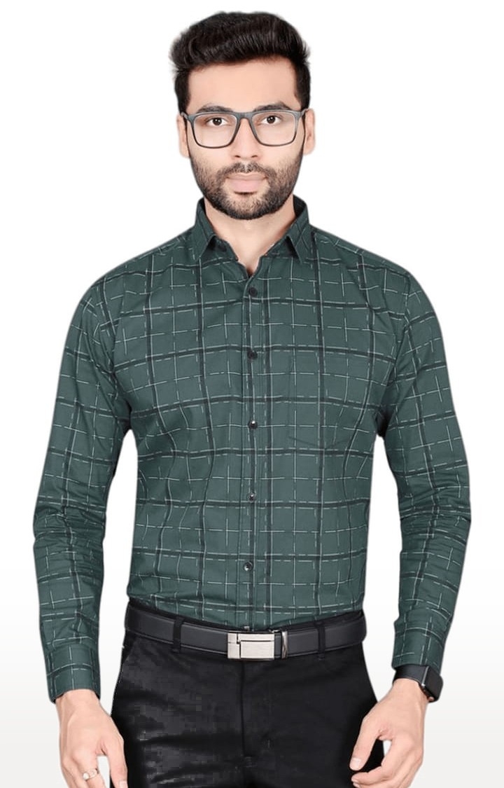 5th Anfold | Men's Green Cotton checkered Formal Shirt 3