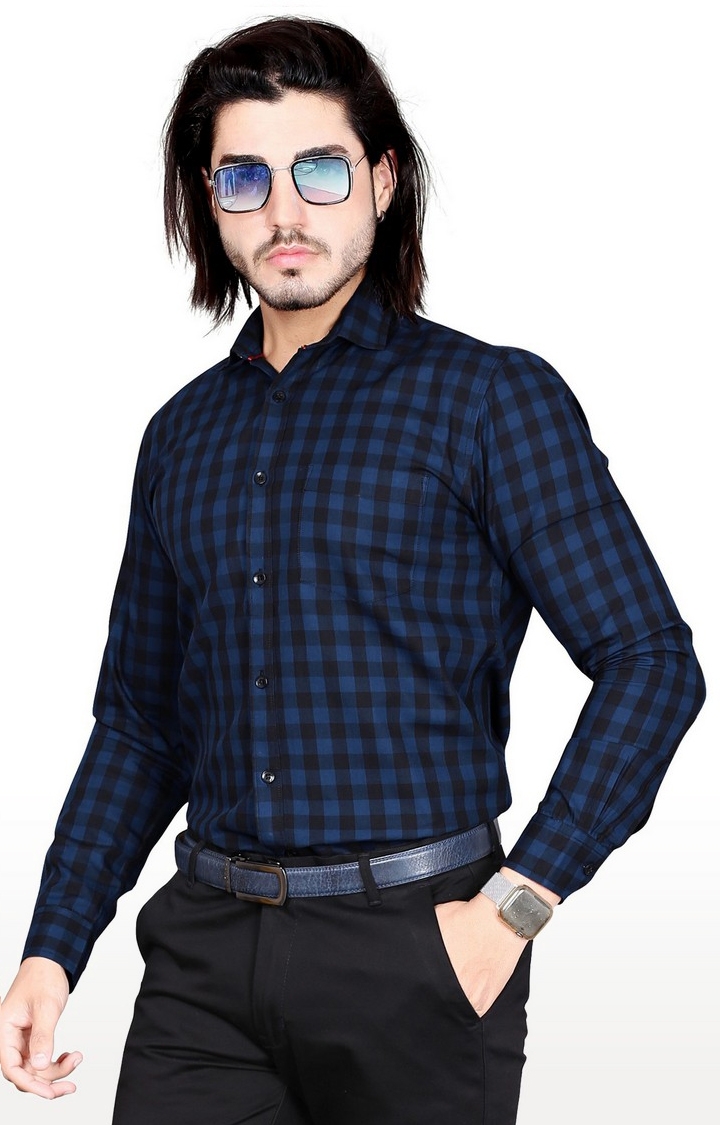 Men's Blue Cotton checkered Formal Shirt