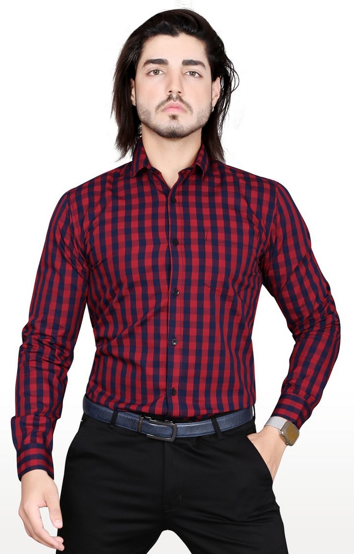 Men's Red Cotton checkered Formal Shirt