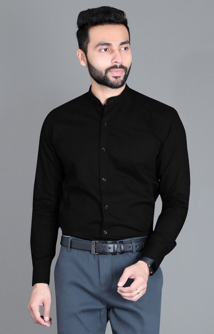 5th Anfold | Men's Black Cotton Solid Formal Shirt 0