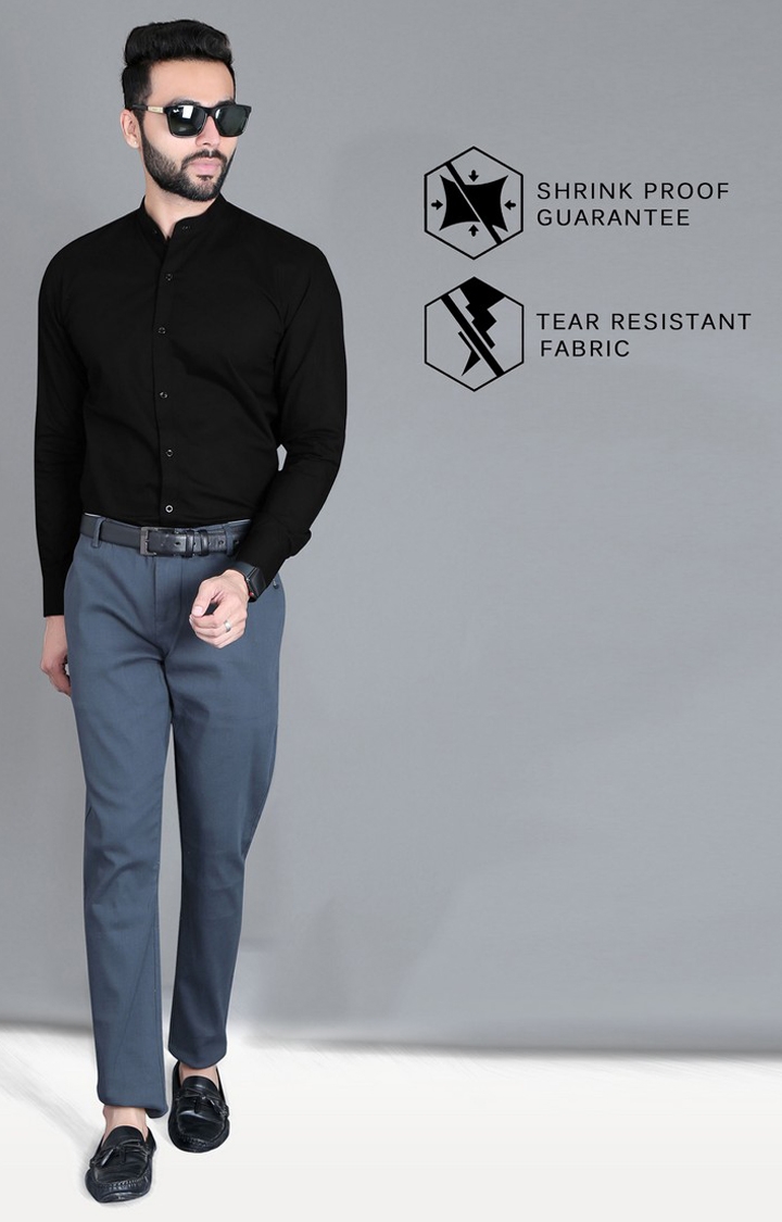 5th Anfold | Men's Black Cotton Solid Formal Shirt 3