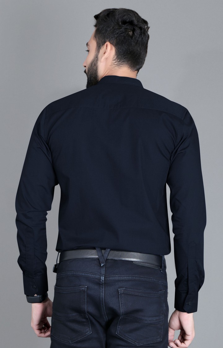 Men's Blue Cotton Solid Formal Shirt