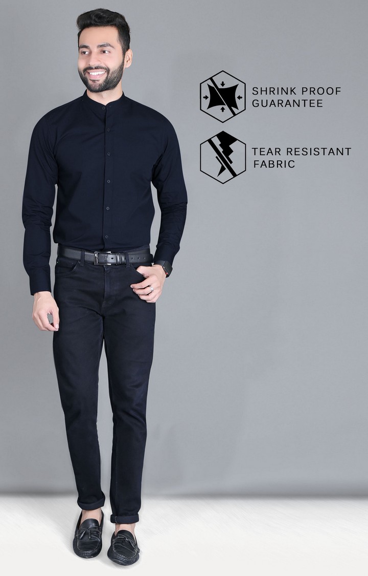 Men's Blue Cotton Solid Formal Shirt