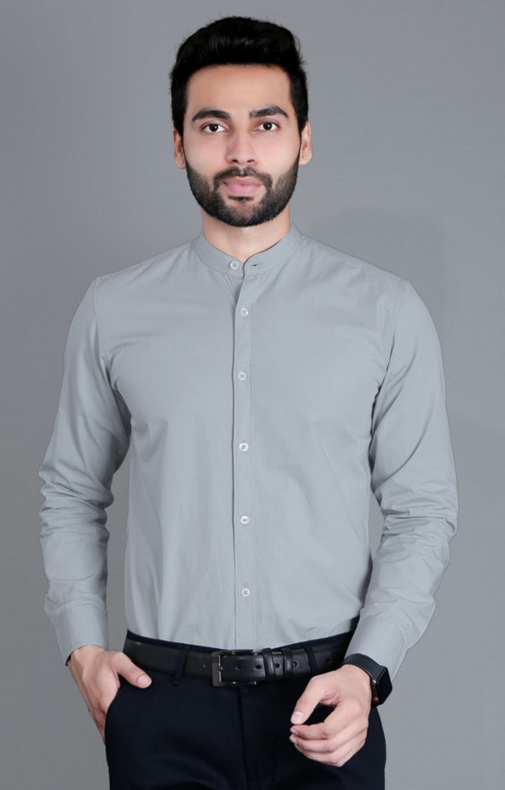 5th Anfold | Men's Grey Cotton Solid Formal Shirt 0