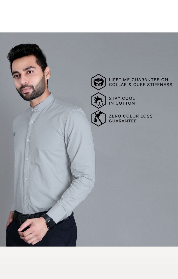 5th Anfold | Men's Grey Cotton Solid Formal Shirt 2