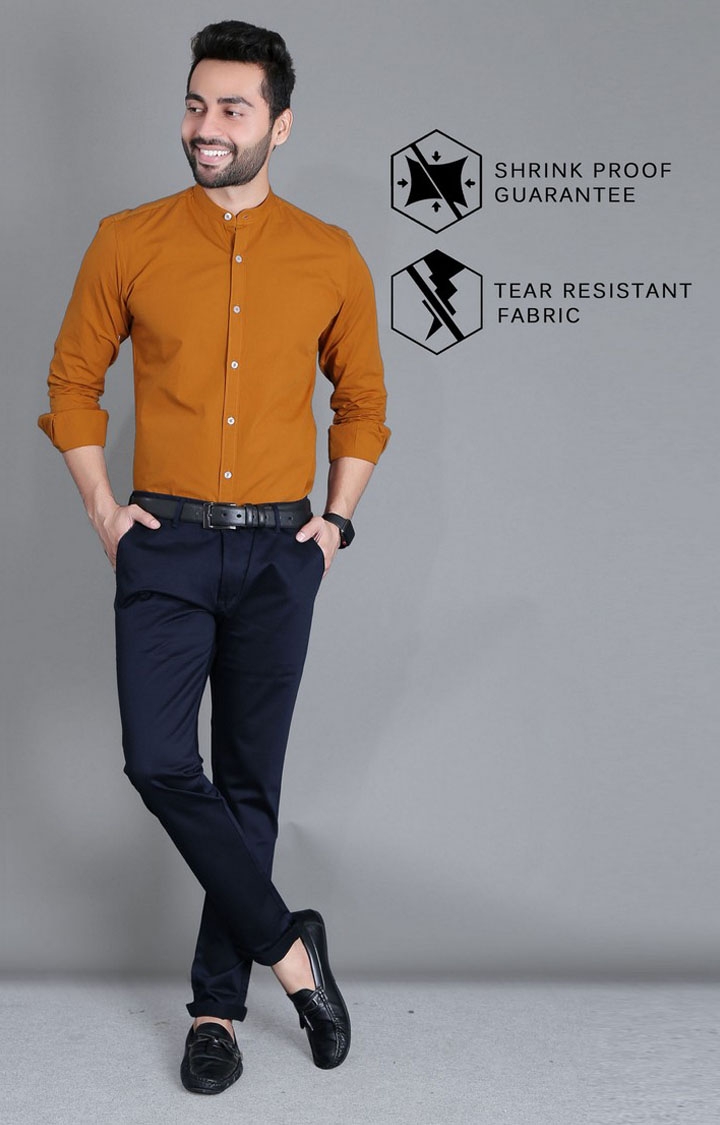 5th Anfold | Men's Orange Cotton Solid Formal Shirt 3