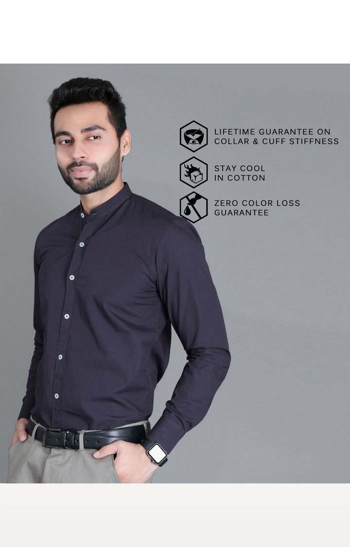 Men's Blue Cotton Solid Formal Shirt